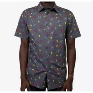Mens 2XL Deadpool Tacos Full Button Down Short Sleeve Shirt Marvel Emoji Cotton